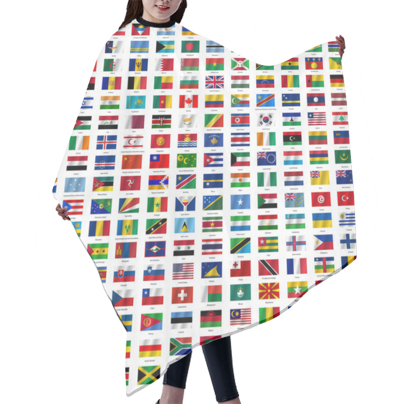 Personality  Flags Of The World And  Map On White Background. Vector Illustra Hair Cutting Cape