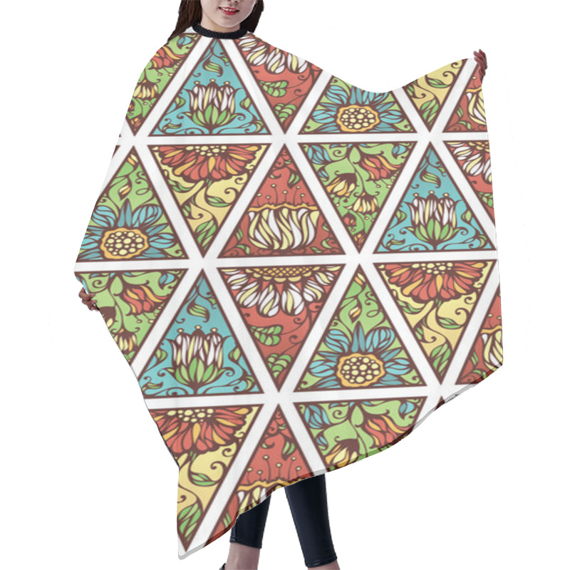 Personality  Seamless Pattern Of Floral Triangles. Hair Cutting Cape