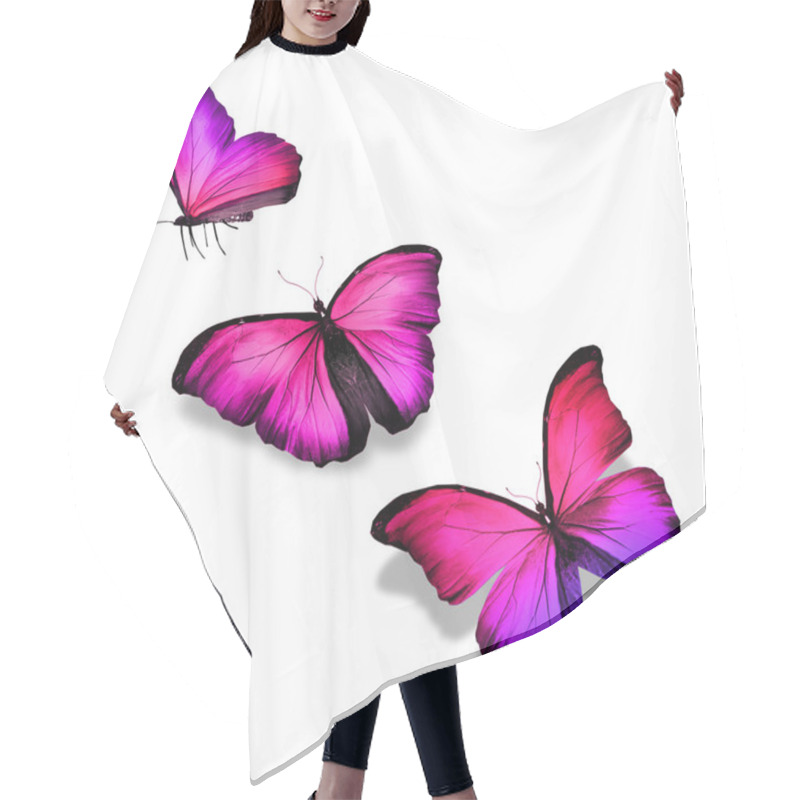 Personality  Three Violet Butterflies, Isolated On White Hair Cutting Cape