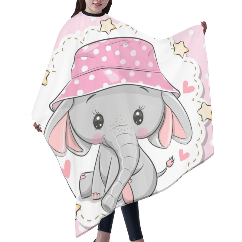 Personality  Cute Elephant In Panama Hat On A Pink Background Hair Cutting Cape