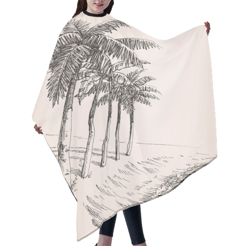 Personality  Palm Trees On The Beach Drawing Hair Cutting Cape