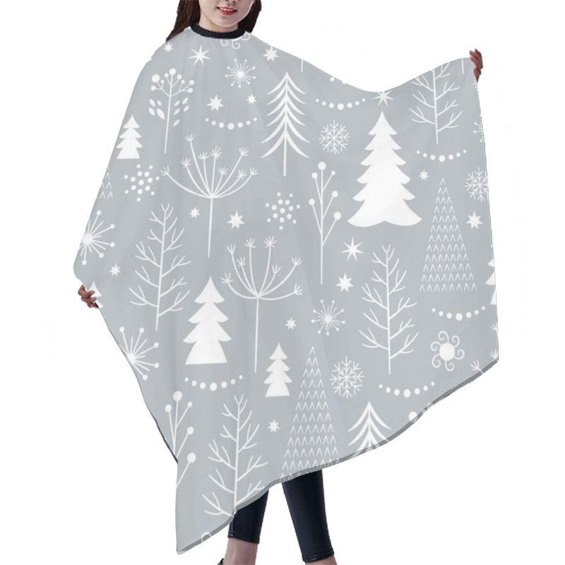 Personality  Seamless Gray Christmas Pattern Hair Cutting Cape