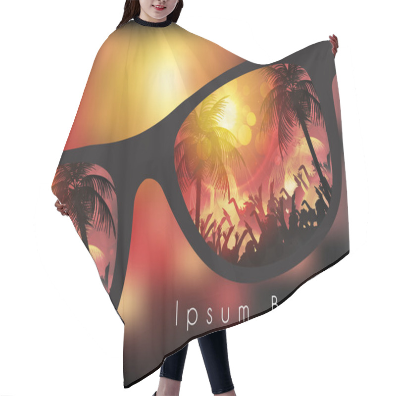 Personality  Summer Beach Party Flyer Design With Sunglasses On Blurred Background - Vector Illustration Hair Cutting Cape