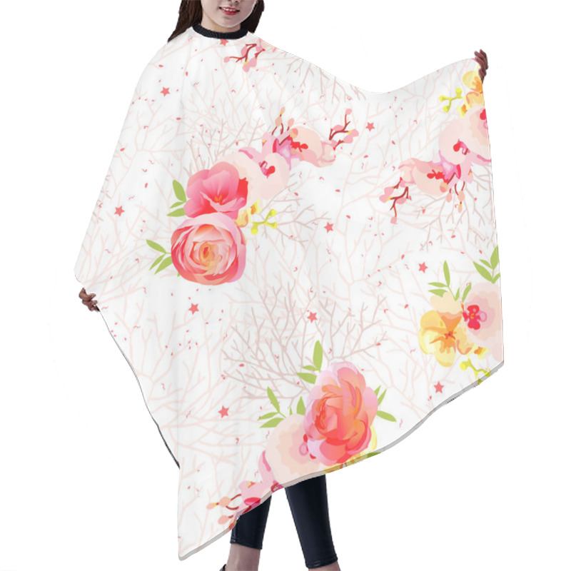 Personality  Peachy Flowers, Ranunculus, Orchid, Roses And Exotic Herbs Seaml Hair Cutting Cape