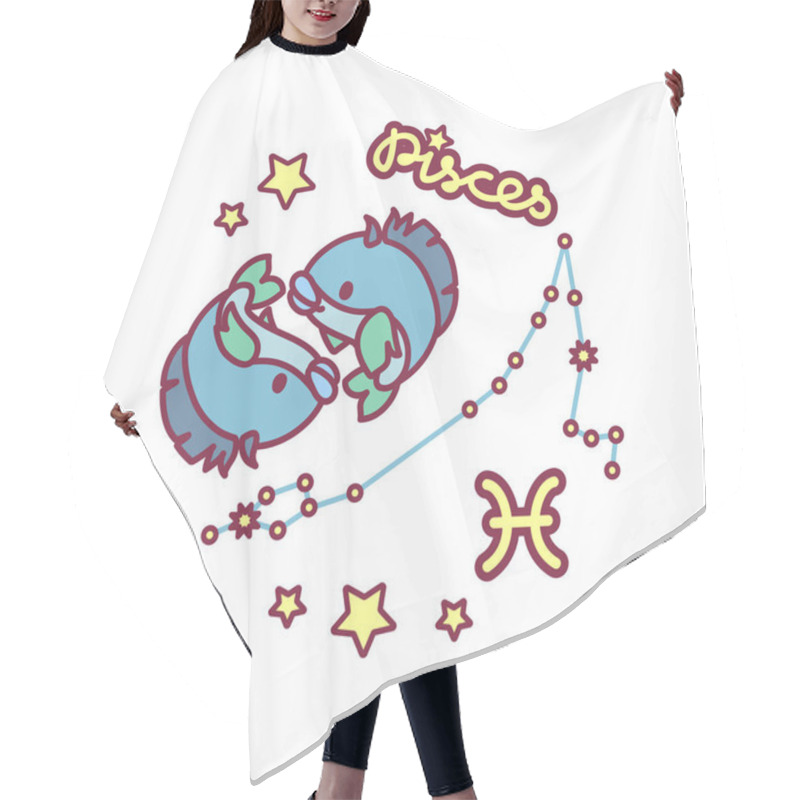 Personality  Vector Cute Zodiac Sign: Pisces Constellation Hair Cutting Cape