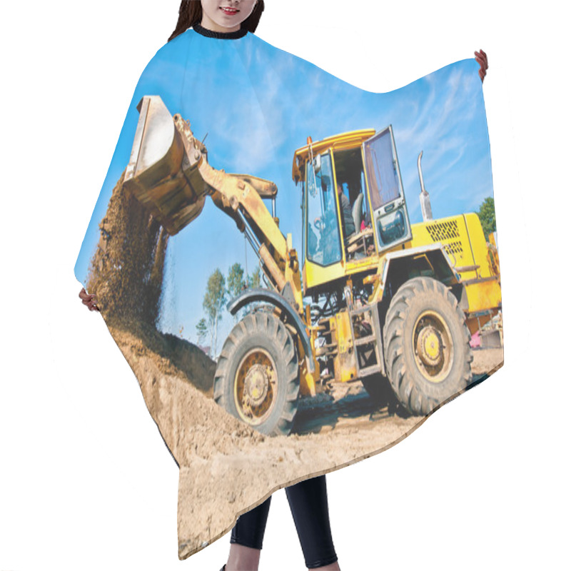 Personality  Wheel Loader Unloading Soil At Construction Site Hair Cutting Cape