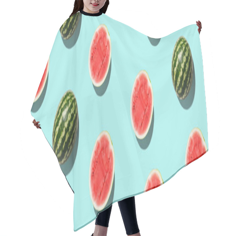 Personality  Pattern With Ripe Watermelon On Blue Background. Pop Art Design, Creative Summer Concept Hair Cutting Cape