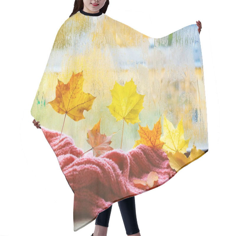 Personality  Autumn Composition Leaves And Pink Scarf  Hair Cutting Cape