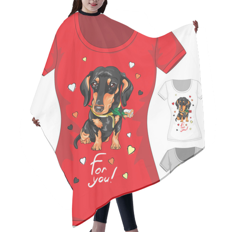 Personality  Vector T-shirt With Dachshund And Flower Hair Cutting Cape