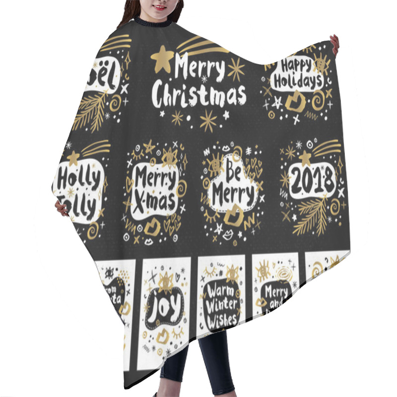 Personality  Merry Christmas Happy New Year Sketch Style Hair Cutting Cape