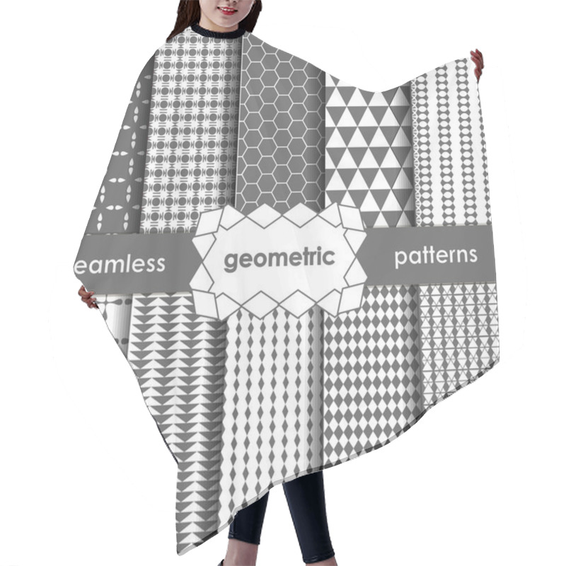 Personality  Vector Geometric Grey Seamless Patterns Set.  Hair Cutting Cape