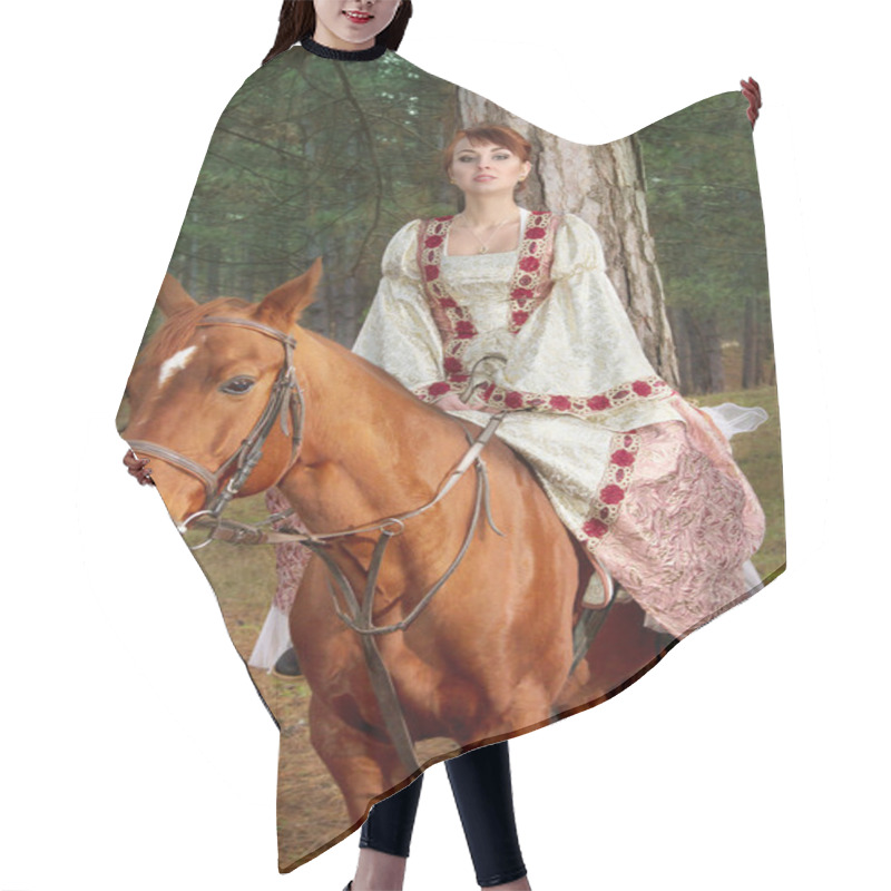 Personality  Beautiful Girl In Antique Dress On Horseback  Hair Cutting Cape