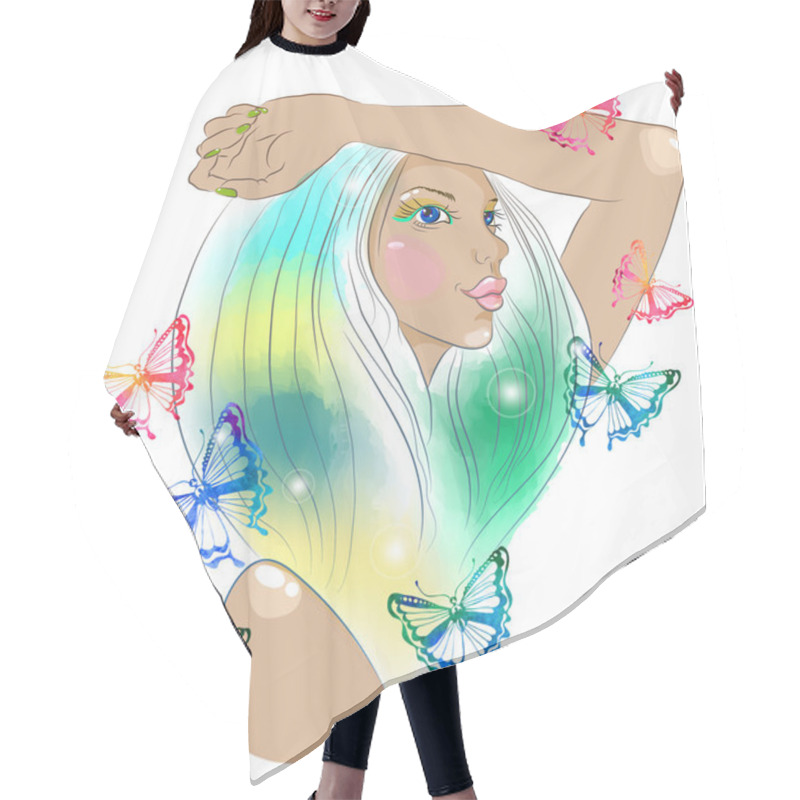 Personality  Hand Drawn Beautiful Woman With Butterfly Hair Cutting Cape