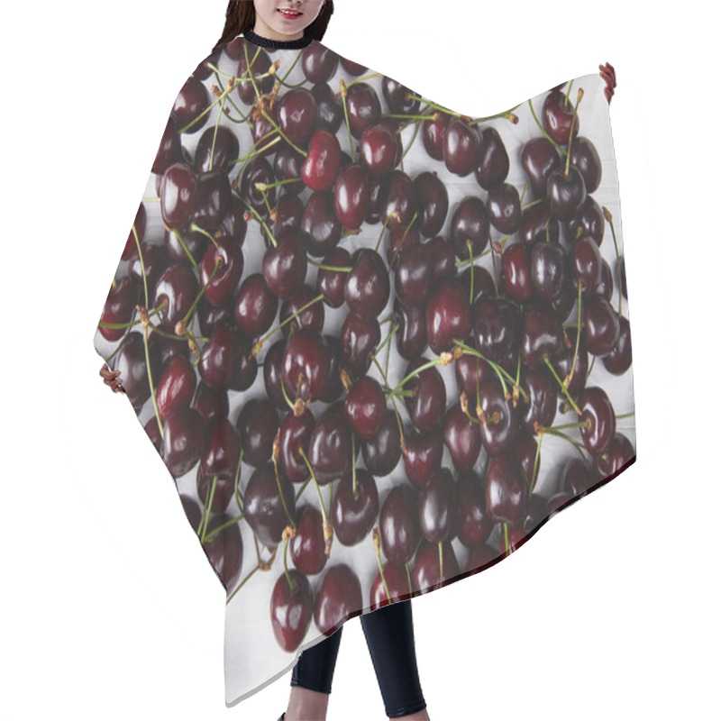 Personality  Top View Of Fresh Ripe Sweet Cherries Spilled On White Wooden Surface Hair Cutting Cape