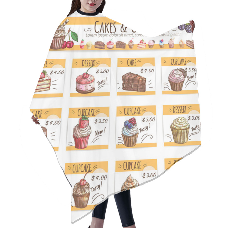 Personality  Dessert Banner Sketch Cakes, Cupcakes Price Cards Hair Cutting Cape