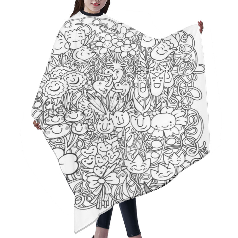 Personality  Hand Drawn Doodle Sketch Flowers  Background Hair Cutting Cape