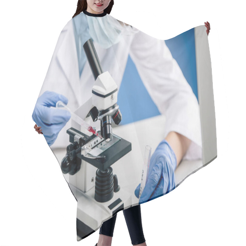 Personality  Cropped View Of Genetic Consultant Doing Dna Test In Lab  Hair Cutting Cape