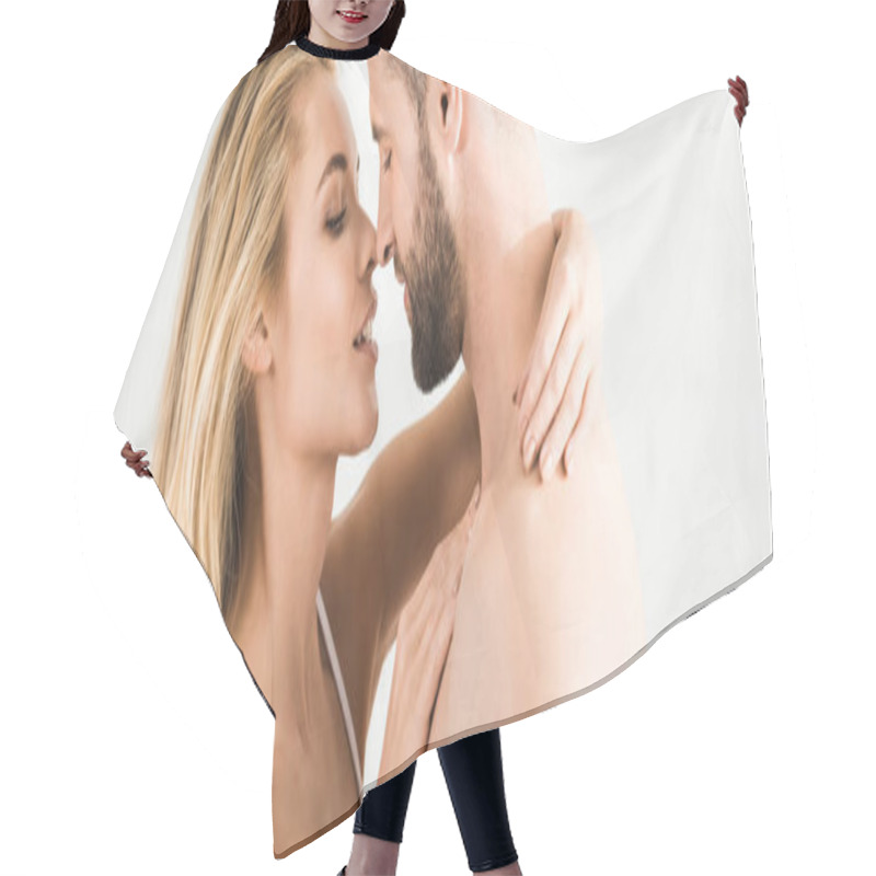 Personality  Panoramic Shot Of Romantic Young Couple Hugging At Home In Morning Hair Cutting Cape