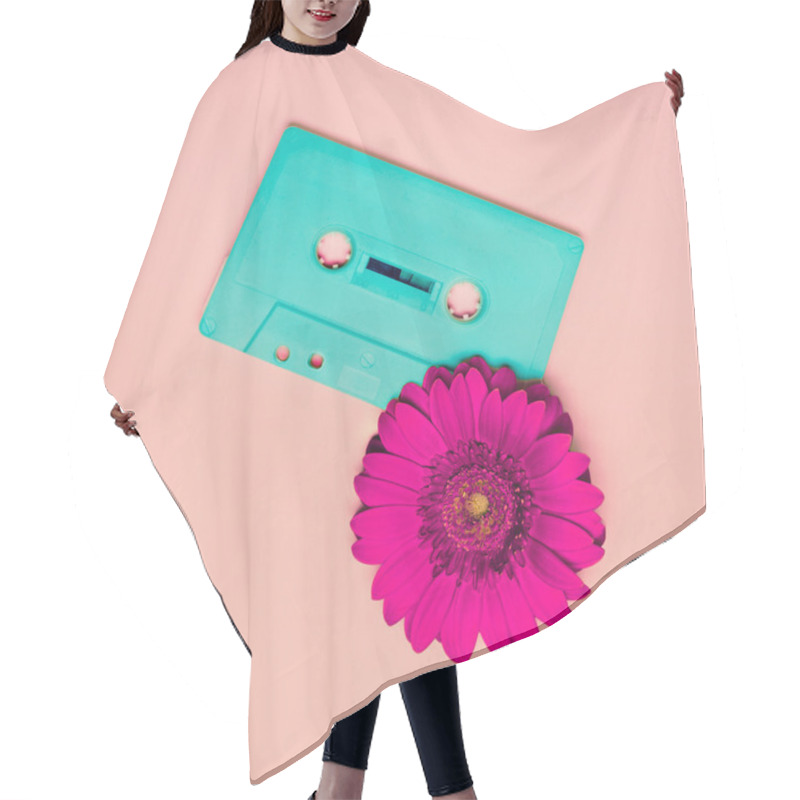 Personality  Cassette Tape And Flower. Minimalism Retro Style. Hair Cutting Cape