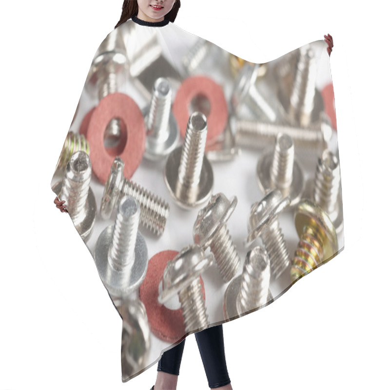 Personality  Screws, Bolts And Nuts On A White Background Hair Cutting Cape