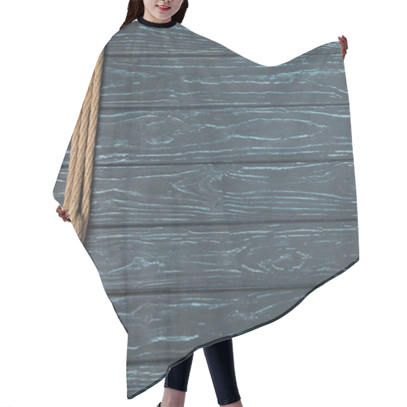 Personality  Top View Of Background With Brown Nautical Rope With Knot On Wooden Planks Hair Cutting Cape