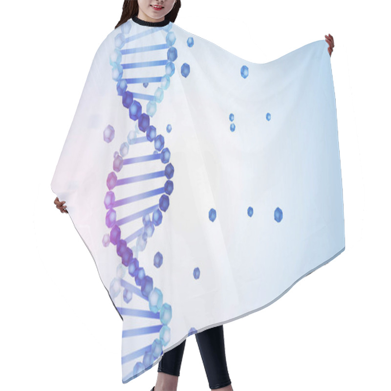 Personality  Blue Purple Vertical Dna Helix With Parts Of It Scattered Around Over Light Blue Background With Geometric Pattern. Biotech, Biology, Medicine And Science Concept. 3d Rendering Mock Up Hair Cutting Cape