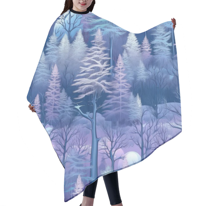 Personality  Magical Winter Landscape. Seamless Background Of A Winter Wonderland With Snowflakes, Christmas Trees, And Icicles. Illustration In A Whimsical Art Style Hair Cutting Cape