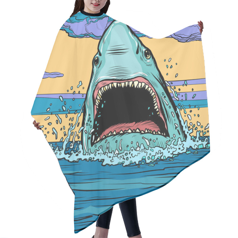 Personality  Dangerous Aggressive Shark In The Ocean Hair Cutting Cape