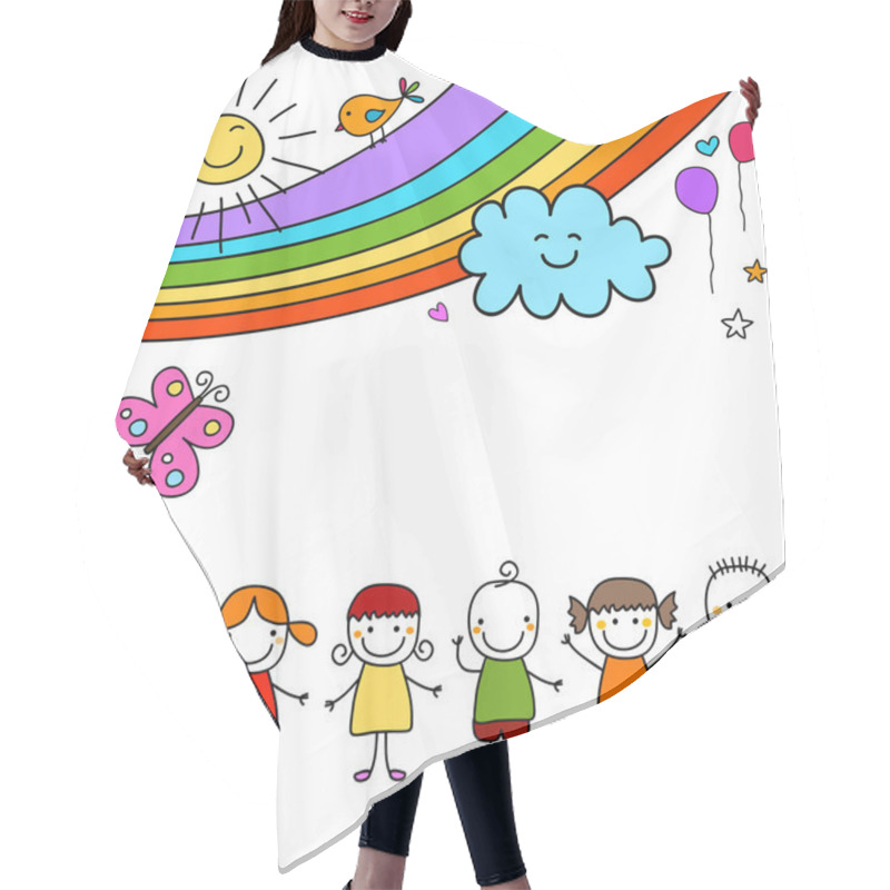 Personality  Kids Group And Rainbow Hair Cutting Cape