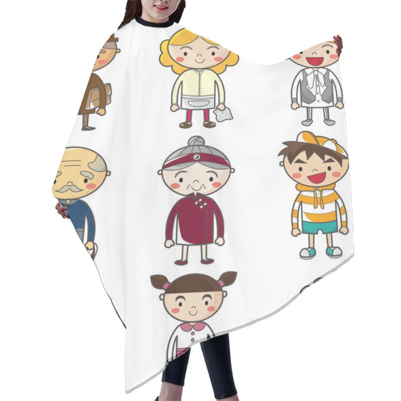 Personality  Cartoon Family Icon Set Hair Cutting Cape