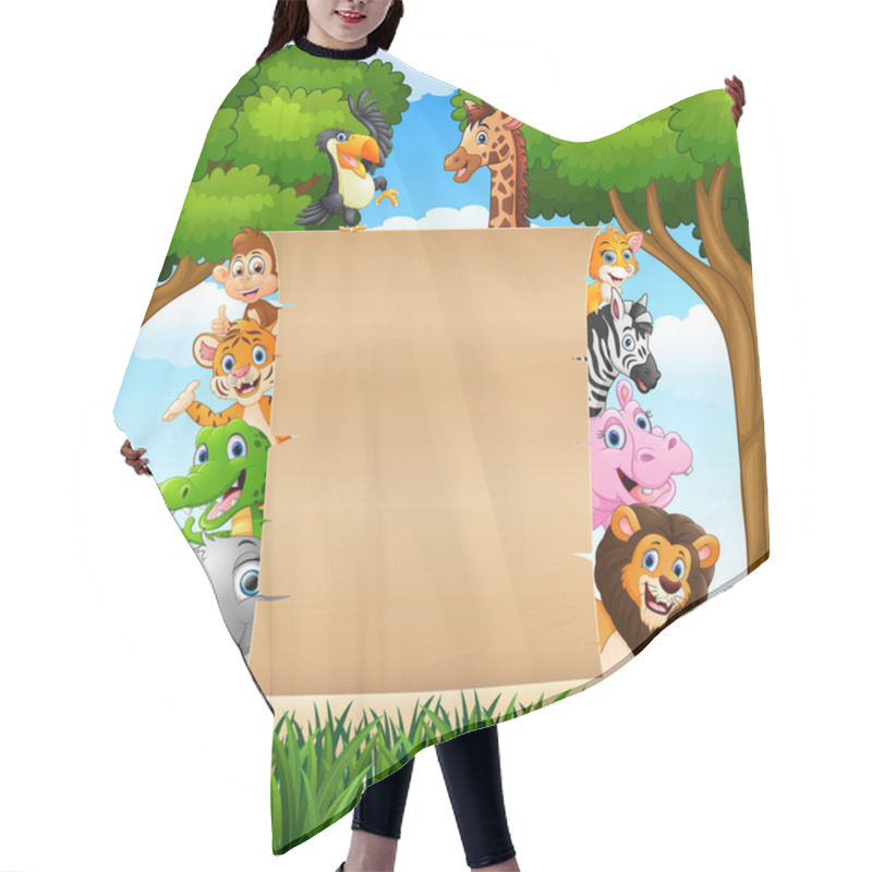 Personality  Illustration Of Animals With Paper Blank Sign At Forest Hair Cutting Cape