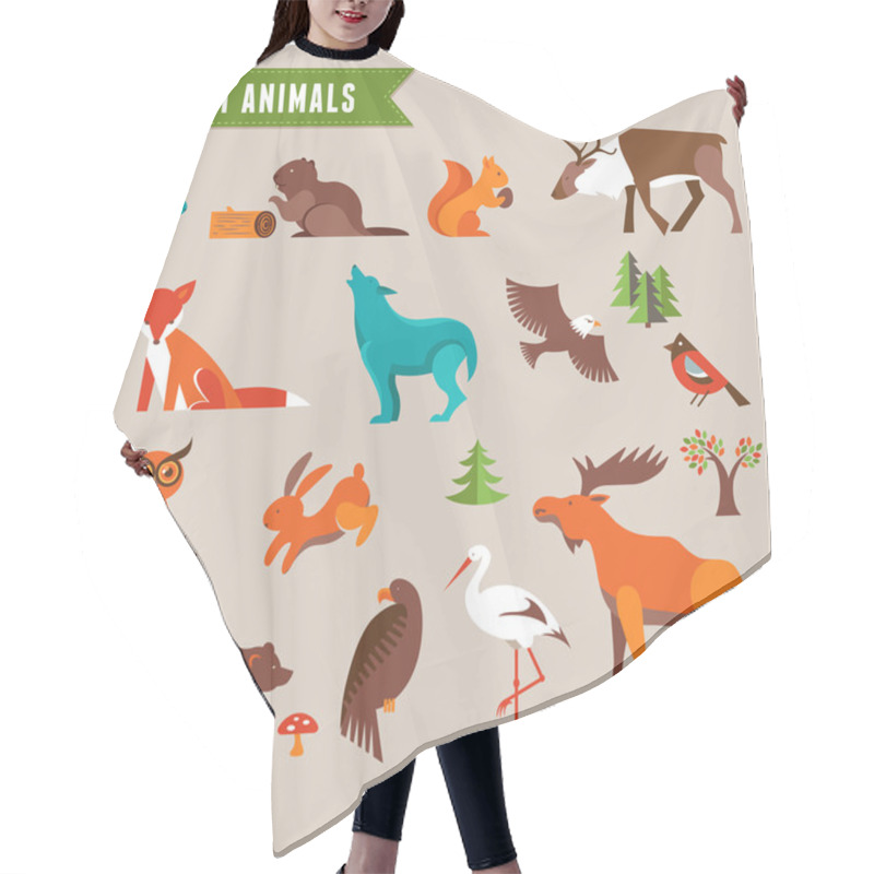 Personality  Forest Animals Vector Set Hair Cutting Cape