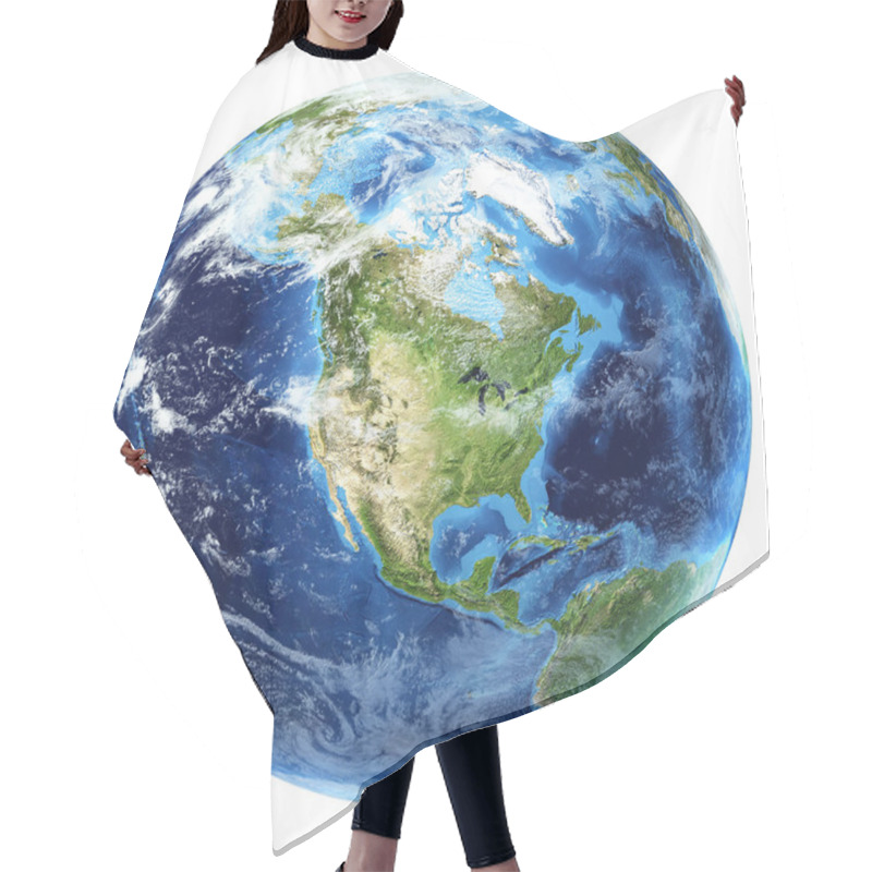 Personality  Planet Earth With Some Clouds. North America View. Hair Cutting Cape