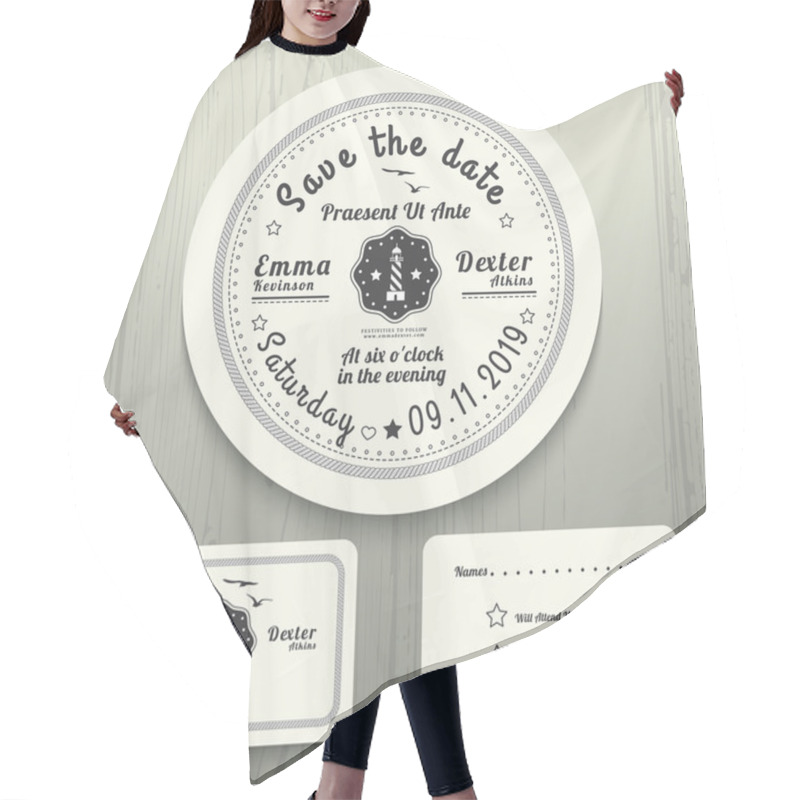 Personality  Nautical Wedding Invitation And RSVP Round Card Template Set Hair Cutting Cape