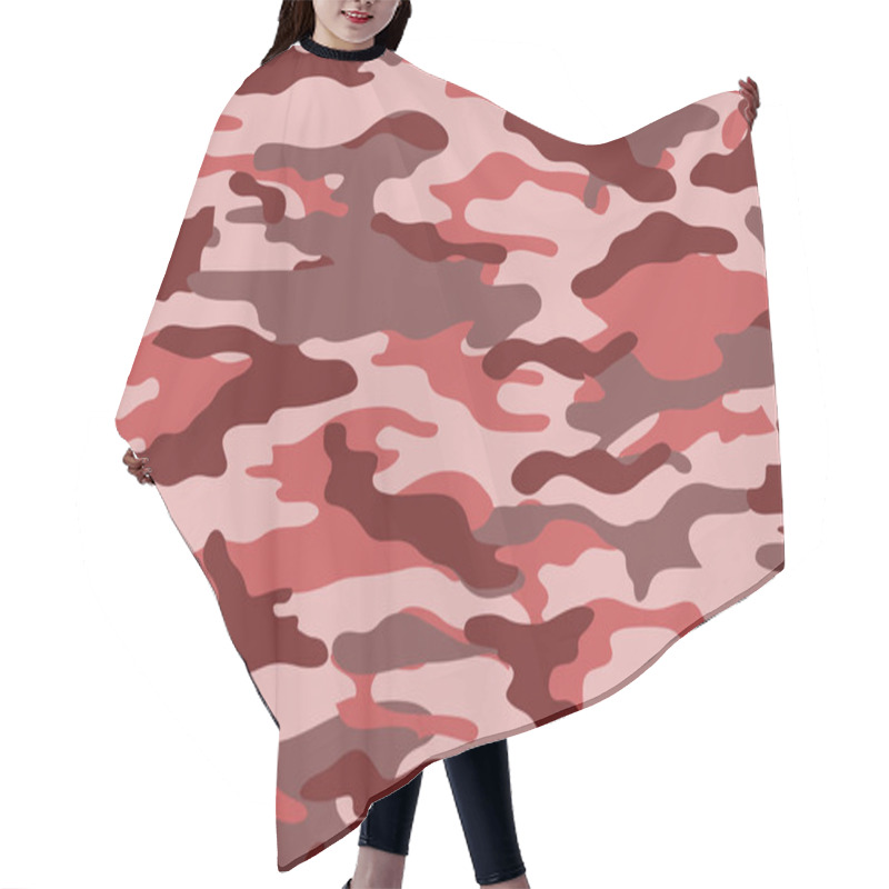 Personality  Camouflage Pattern Background. Red Pink Style. Shapes Of Foliage And Branches. Military Army Camo Background. Woodland Style. Vector Illustration. Hair Cutting Cape