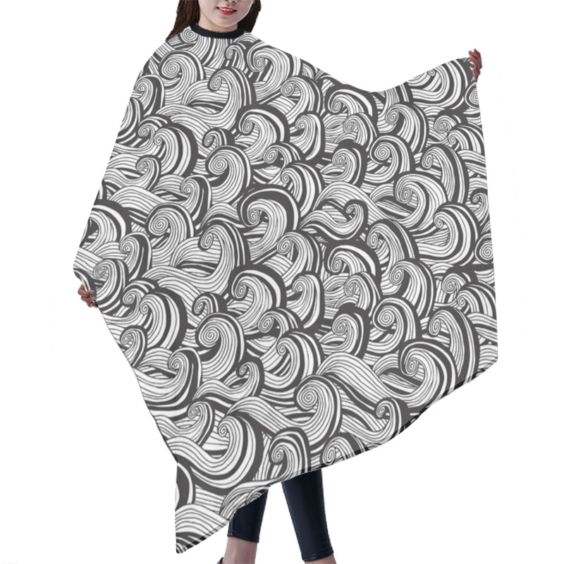 Personality  Waves Seamless Pattern In Black And White Hair Cutting Cape