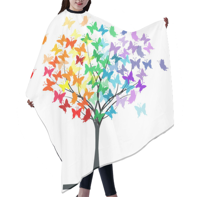 Personality  Butterflies Rainbow Tree Hair Cutting Cape