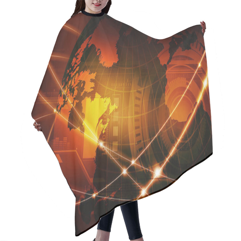 Personality  Futuristic Background Of Global Business Network, Internet, Globalization Concept	. Hair Cutting Cape