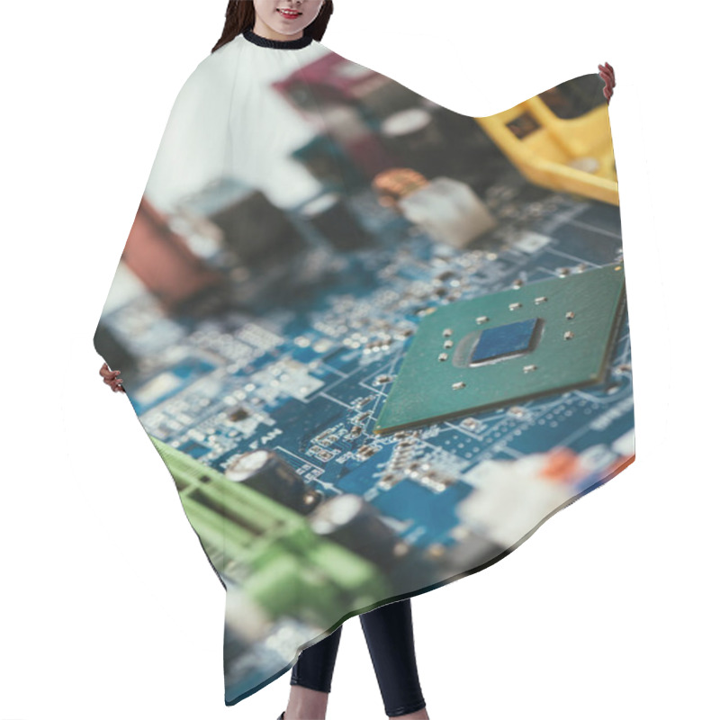 Personality  Selective Focus Of Computer Motherboard In Engineering Laboratory Hair Cutting Cape