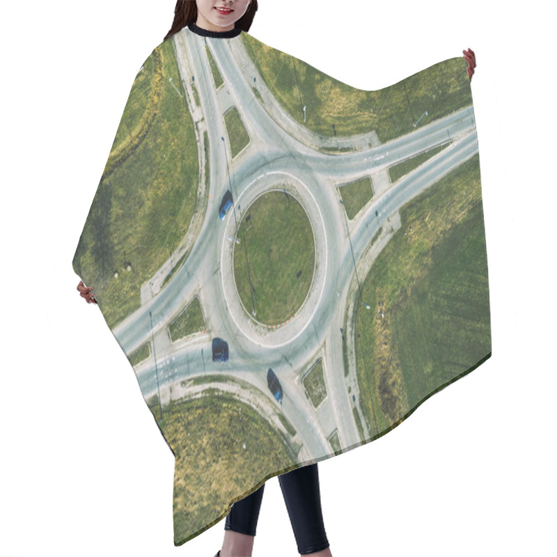 Personality  Aerial View Of Traffic Circle Roundabout Road Junction, Top View Hair Cutting Cape