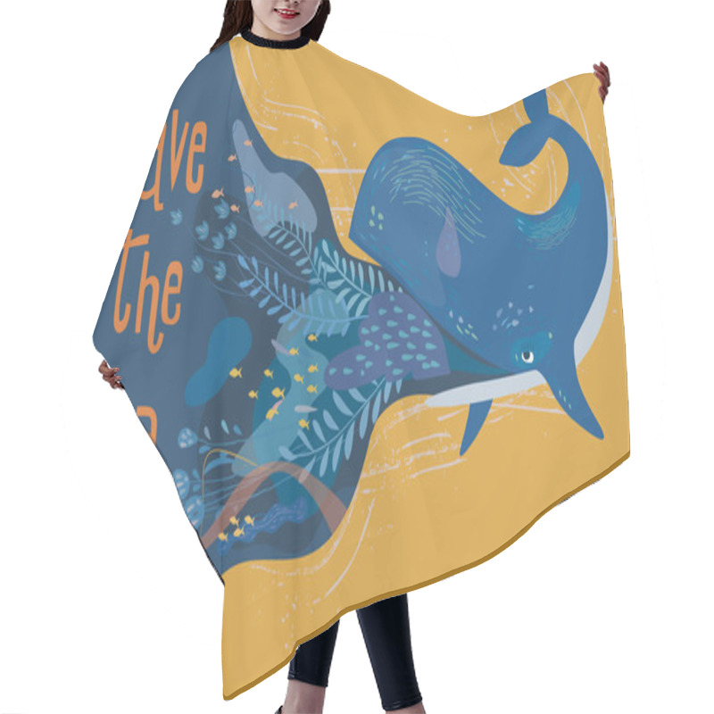 Personality  Design Elements Of Whale And Undersea Plants Hair Cutting Cape