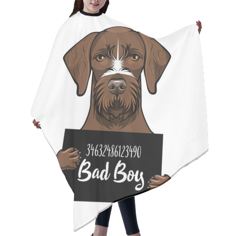 Personality  German Shorthaired Pointer Dog. Prisoner, Convict. Dog Criminal. Arrest Photo. Mugshot Photo. Dog Bad Boy. Vector. Hair Cutting Cape