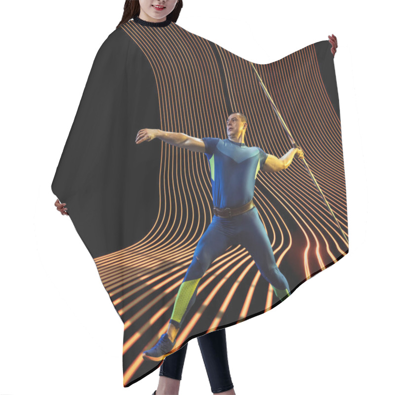 Personality  Creative Sport And Neon Waves On Dark Neon Lighted Line Background Hair Cutting Cape