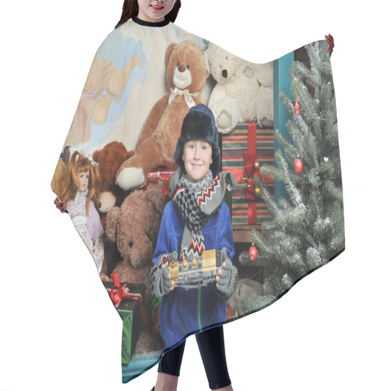 Personality  Christmas Boy Around The Christmas Tree With Gifts And Toys Tedd Hair Cutting Cape