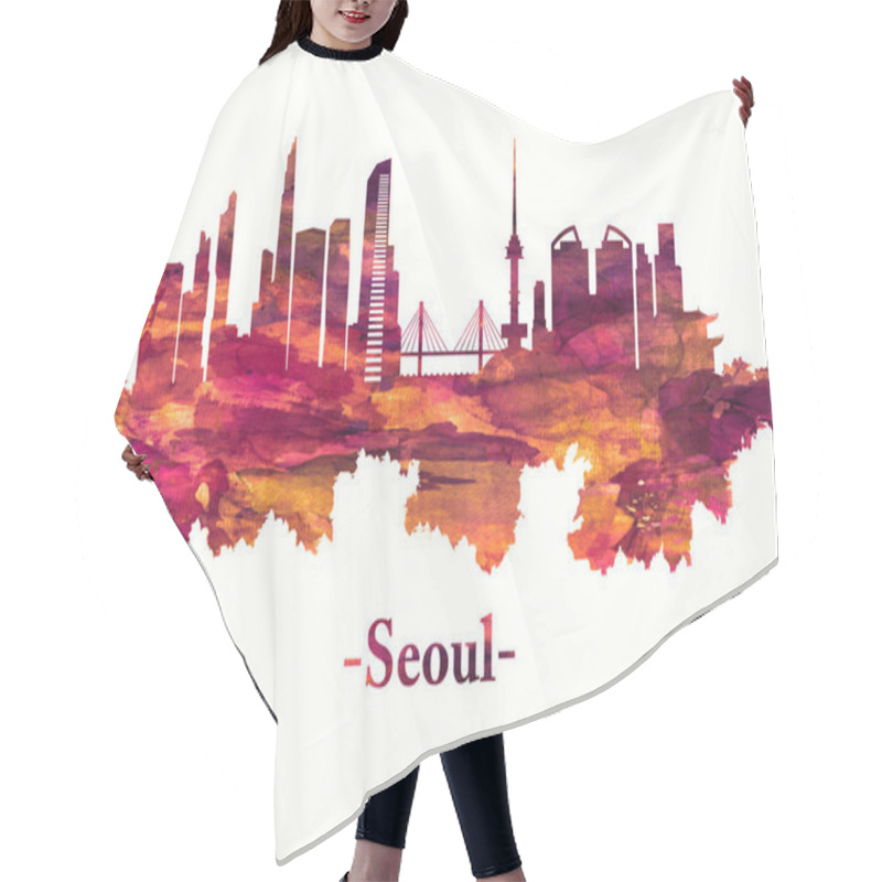 Personality  Seoul South Korea Skyline In Red Hair Cutting Cape