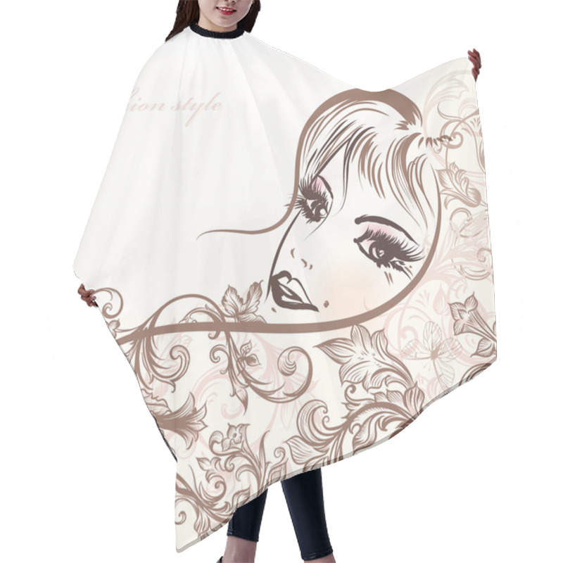 Personality  Cute Girls Face With Swirls Sketch Style Hair Cutting Cape