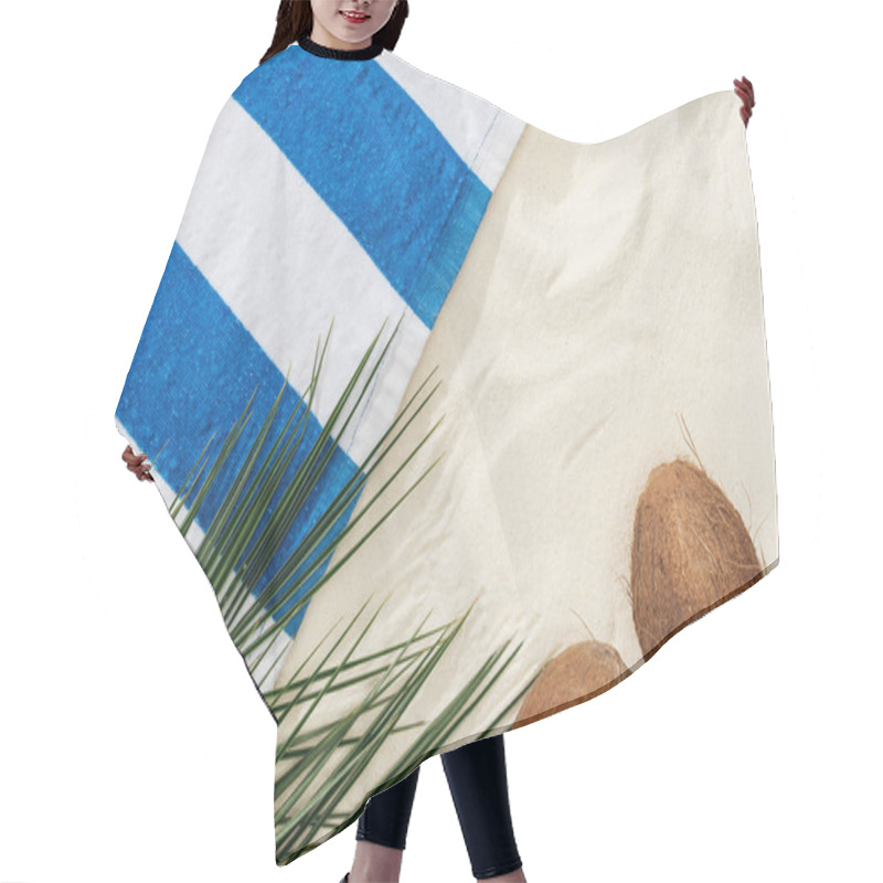 Personality  Green Palm Leaves, Coconuts And Striped Towel On Sand  Hair Cutting Cape