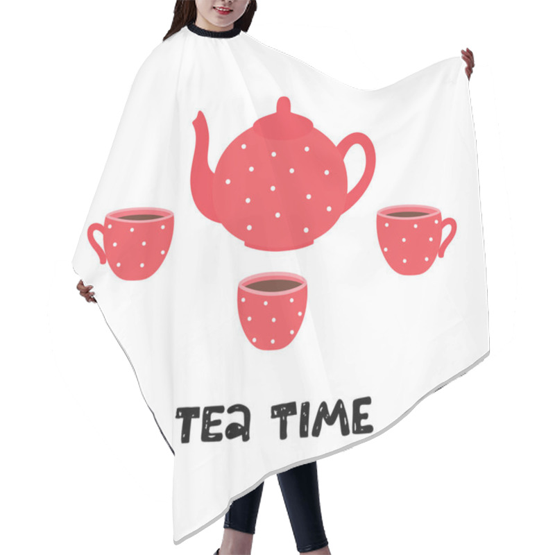 Personality  Tea Time. Teapot And Cups. Vector Illustration Hair Cutting Cape