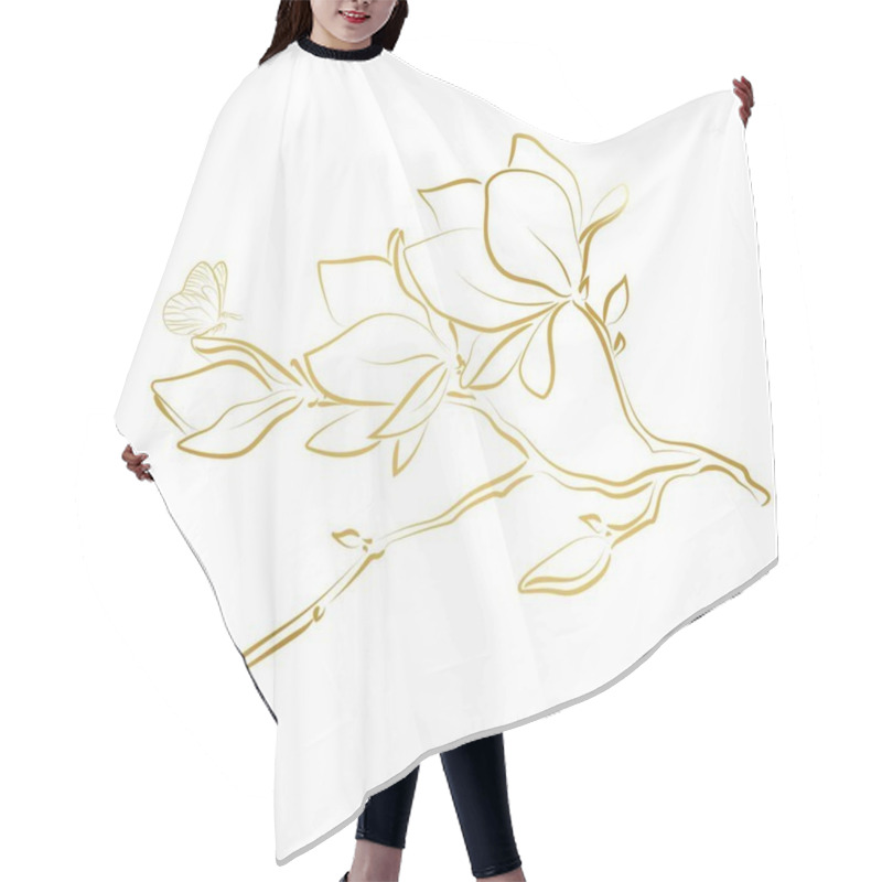 Personality  Elegant Golden Outline Sketching Of Magnolia Flowers, Vector Illustration Hair Cutting Cape