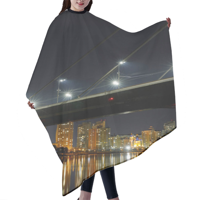 Personality  Bridge, Reflection On River And Illuminated Houses At Night Hair Cutting Cape